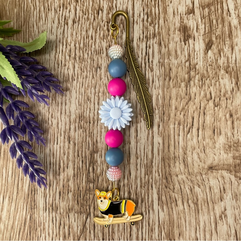 Bookmark Corgi Dog Handcrafted Artisan Beaded Metal Journal Gift Read Book